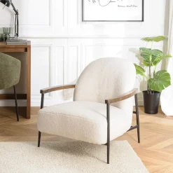 Macabane Fauteuil tissu bouclette écru structure métallique GASTON Best