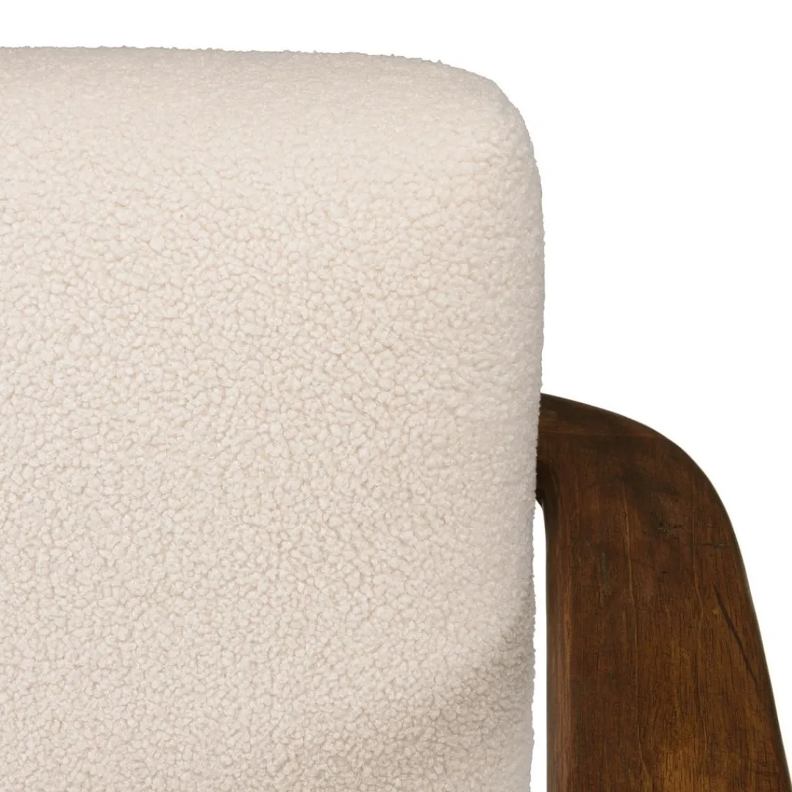 Macabane Fauteuil tissu bouclette écru structure et accoudoirs en bois GASTON New