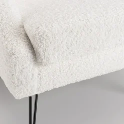 Macabane Fauteuil tissu bouclette blanc pieds épingles métal noir New
