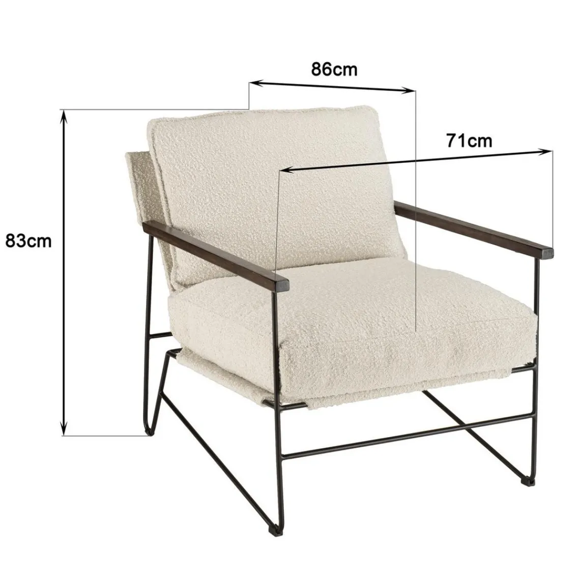 Macabane Fauteuil tissu écru 1 coussin structure métallique GASTON Outlet