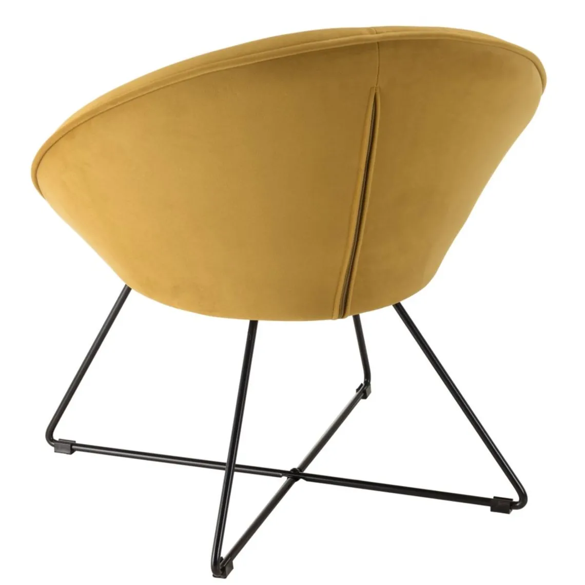 Macabane Fauteuil tissu velours jaune moutarde pieds croisés métal noir AGATHE