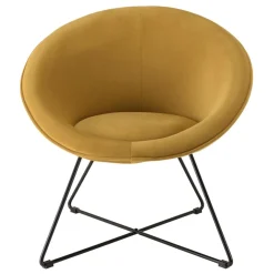 Macabane Fauteuil tissu velours jaune moutarde pieds croisés métal noir AGATHE