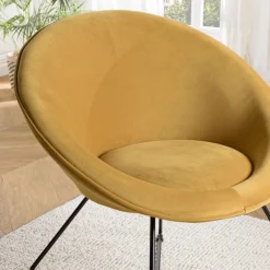 Macabane Fauteuil tissu velours jaune moutarde pieds croisés métal noir AGATHE