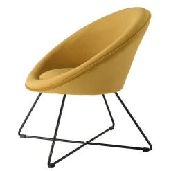 Macabane Fauteuil tissu velours jaune moutarde pieds croisés métal noir AGATHE