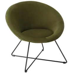 Macabane Fauteuil tissu velours vert olive pieds croisés métal noir AGATHE Best