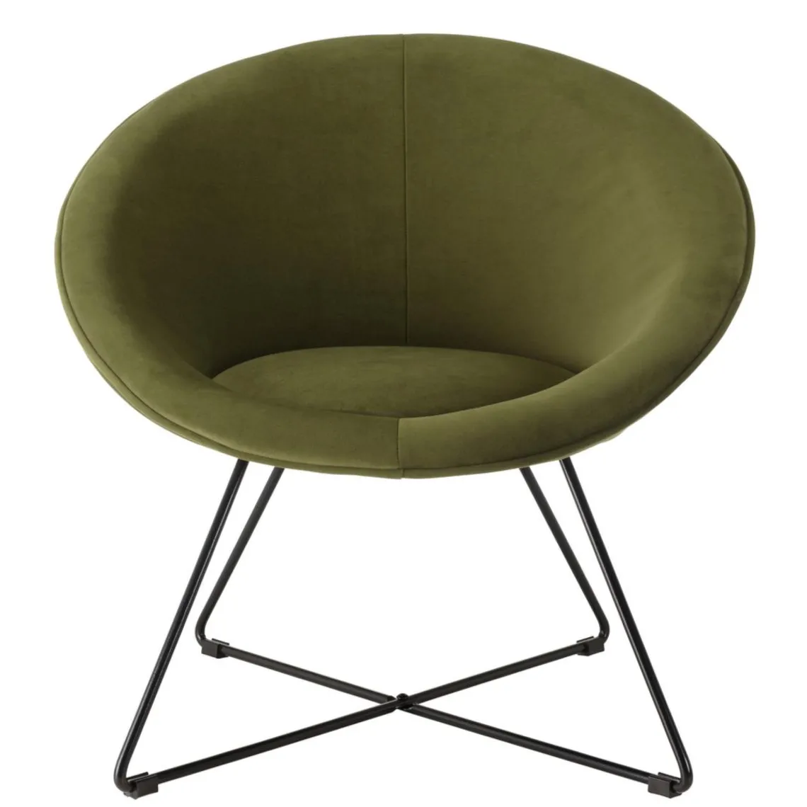 Macabane Fauteuil tissu velours vert olive pieds croisés métal noir AGATHE Best