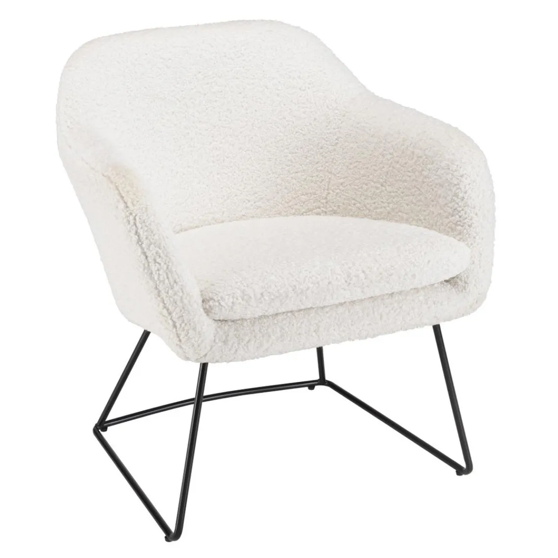 Macabane Fauteuil urban tissu bouclette blanc pieds évasés métal noir