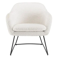 Macabane Fauteuil urban tissu bouclette blanc pieds évasés métal noir