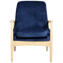 Zago Fauteuil velours foncé pieds frêne naturel Bleu Clearance