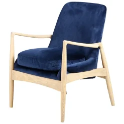 Zago Fauteuil velours foncé pieds frêne naturel Bleu Clearance