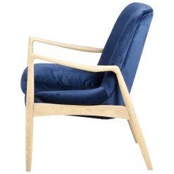 Zago Fauteuil velours foncé pieds frêne naturel Bleu Clearance