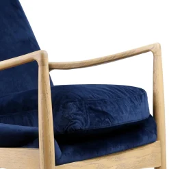 Zago Fauteuil velours foncé pieds frêne naturel Bleu Clearance