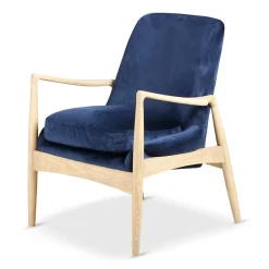 Zago Fauteuil velours foncé pieds frêne naturel Bleu Clearance
