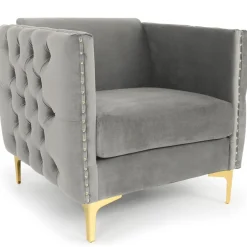 3S. x Home Fauteuil Velours MURRAY Gris Best