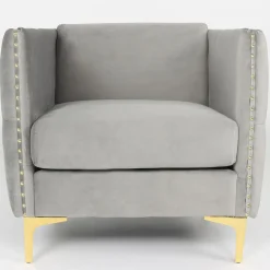 3S. x Home Fauteuil Velours MURRAY Gris Best