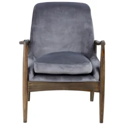 Zago Fauteuil velours pieds frêne brûlé Gris Best