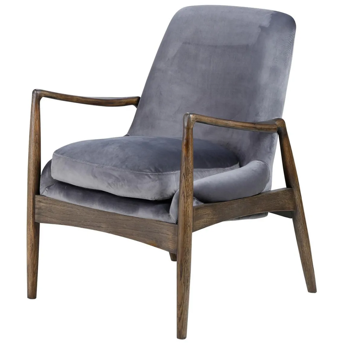 Zago Fauteuil velours pieds frêne brûlé Gris Best