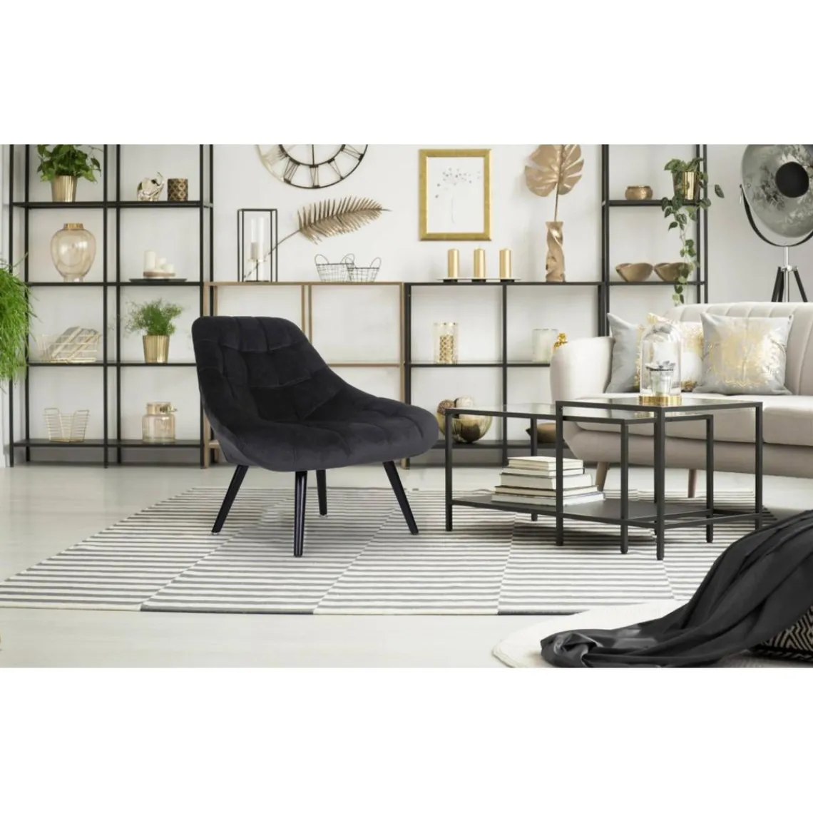 3S. x Home Fauteuil Velours Noir