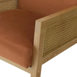 Macabane Fauteuil velours orange pieds bois et accoudoirs rotin Best