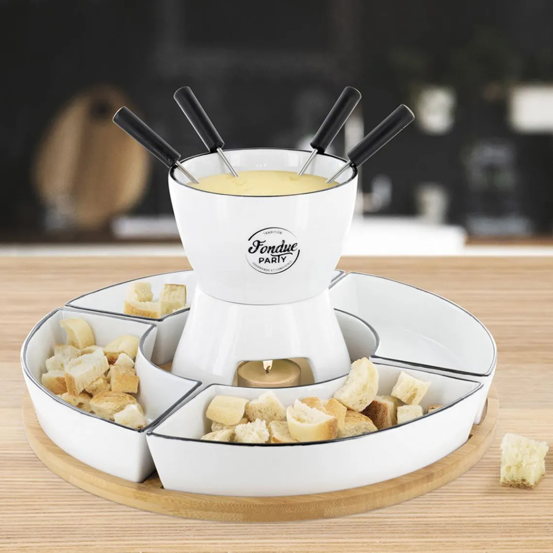 3S. x Home Fondue Coffret Support Bambou Coupelle Best