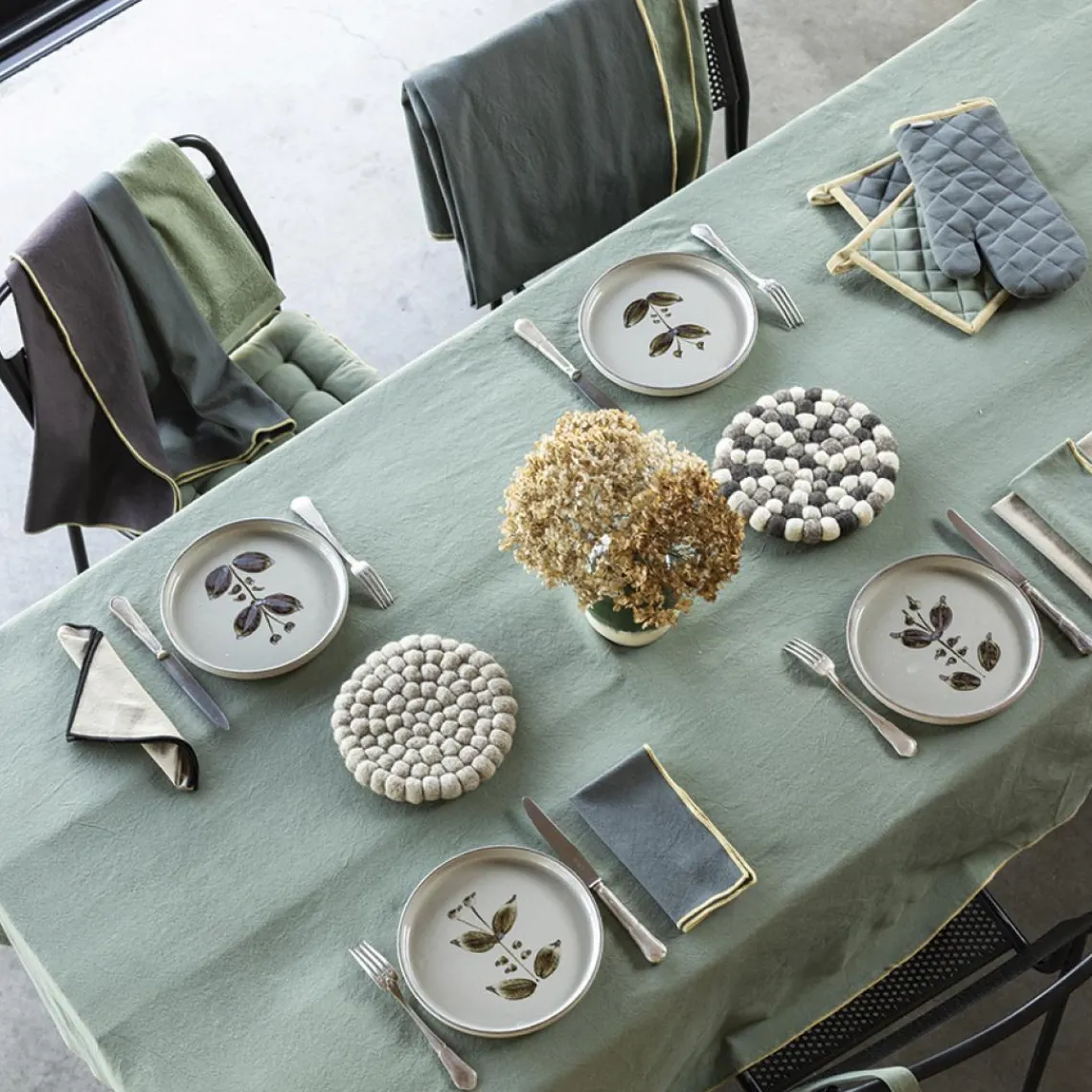 Maison Vivaraise Galette de chaise Grace recyclée Matcha 40 x 40 x 3 Vert Clearance