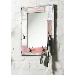 3S. x Home Garderobe murale 4 crochets miroir integré Discount