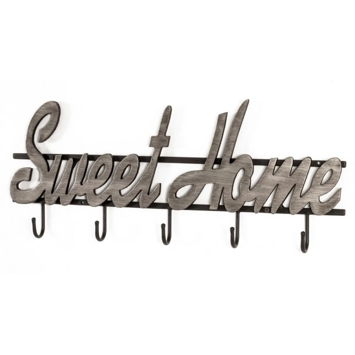 3S. x Home Garderobe murale 5 crochets motifs écriture en bois laqué gris et cadre en métal noir Clearance