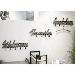 3S. x Home Garderobe murale 5 crochets motifs écriture en bois laqué gris et cadre en métal noir Clearance