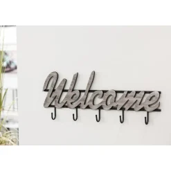 3S. x Home Garderobe murale 5 crochets écriture en bois laqué argent et cadre en métal laqué Noir New