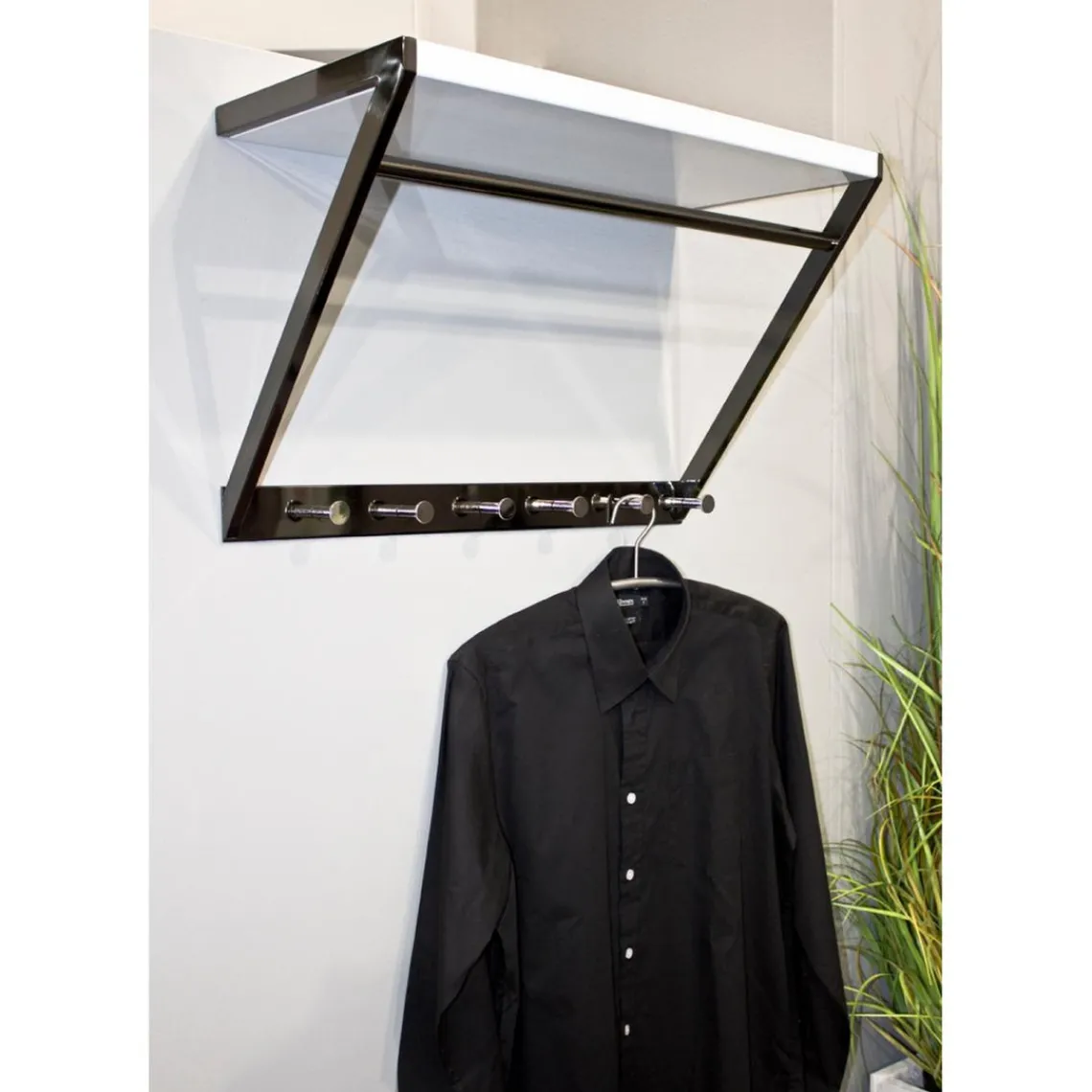 3S. x Home garderobe murale acier 1 étagère et 6 crochets noir