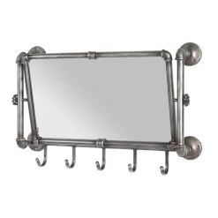 3S. x Home Garderobe murale avec miroir orientable et 5 crochets en Acier laqué Gris anthracite Hot