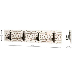 3S. x Home Garderobe murale avec motif et 4 crochets en métal noir Online