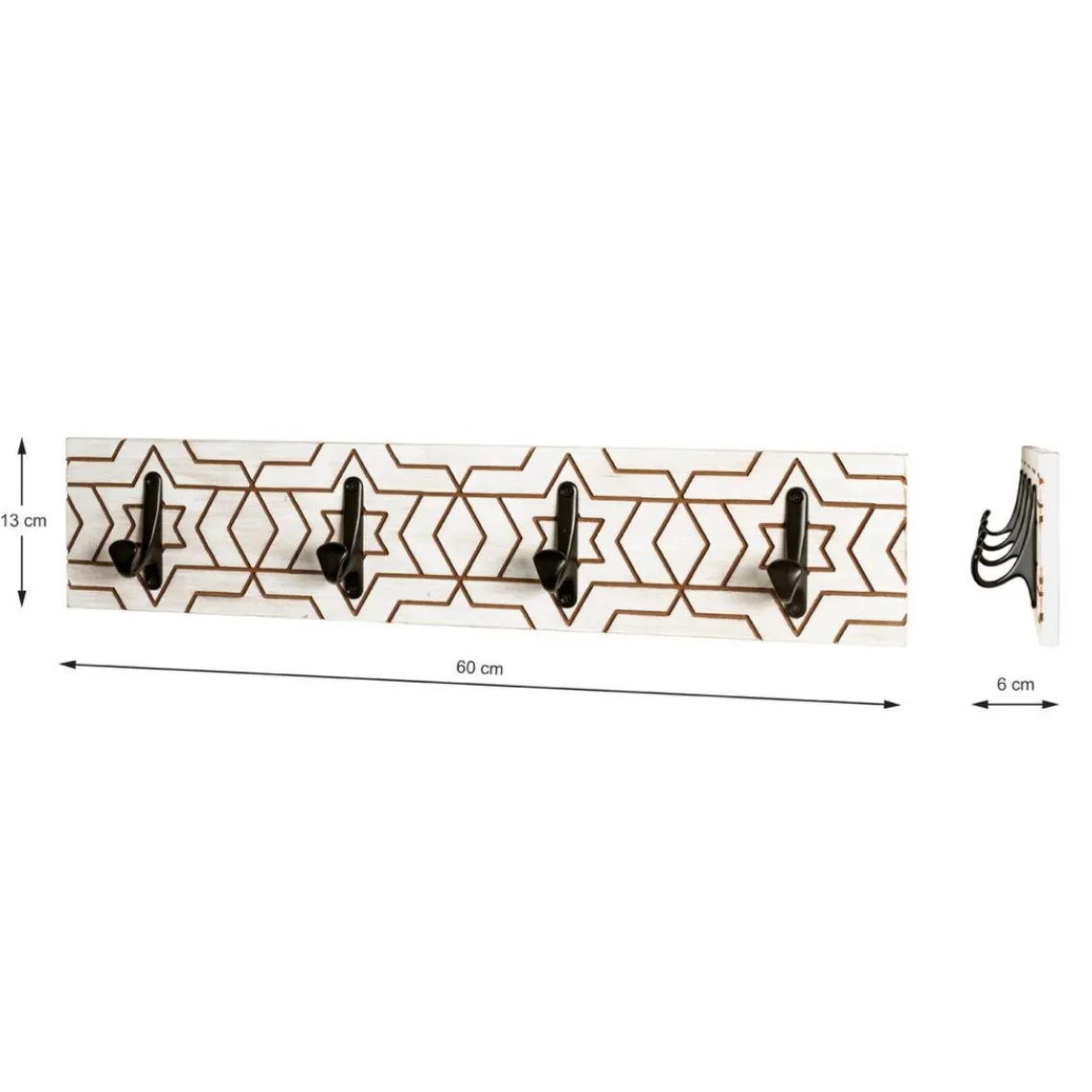 3S. x Home Garderobe murale avec motif et 4 crochets en métal noir Online