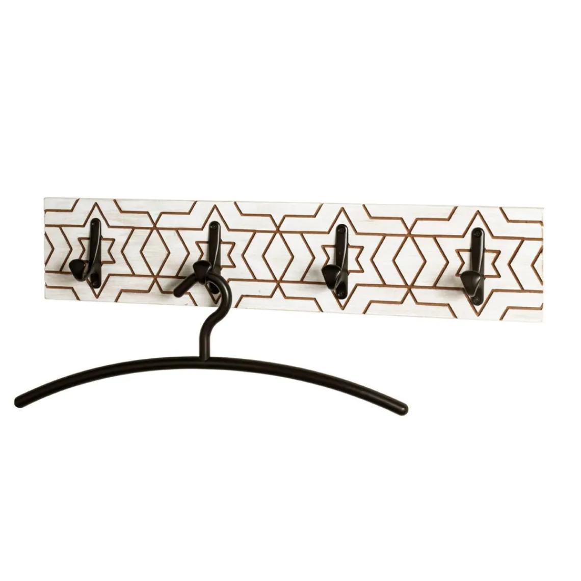3S. x Home Garderobe murale avec motif et 4 crochets en métal noir Online