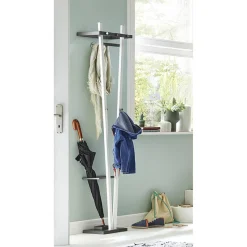 3S. x Home Garderobe murale avec porte parapluies en anthracite époxy et 5 crochets tube d'acier laqué Blanc Online