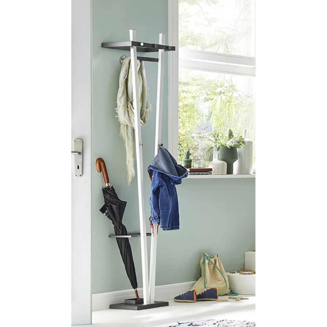 3S. x Home Garderobe murale avec porte parapluies en anthracite époxy et 5 crochets tube d'acier laqué Blanc Online