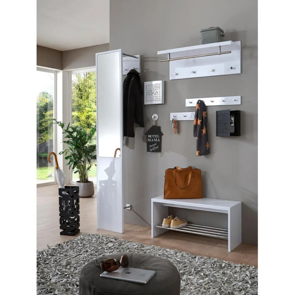 3S. x Home Garderobe murale barre et 4 crochets optique inox Hot
