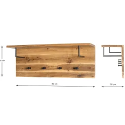 3S. x Home garderobe murale chêne et métal noir - 4 crochets Hot