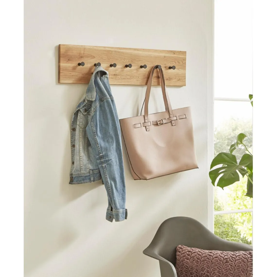 3S. x Home garderobe murale chêne et métal noir Online