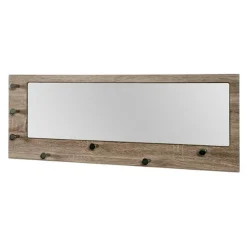 3S. x Home Garderobe murale décor bois miroir integré et 7 crochets Best