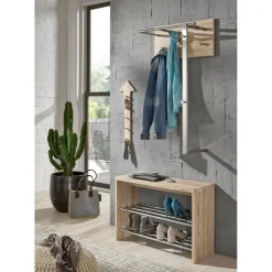 3S. x Home Garderobe murale décor chène crochets et tige en acier Sale
