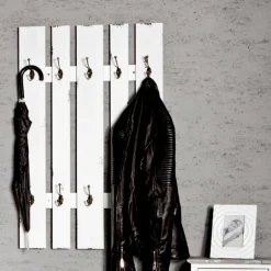 3S. x Home garderobe murale effet bois vieilli blanc 10 crochets New