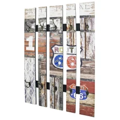 3S. x Home garderobe murale effet bois vintage 10 crochets ROUTE 66