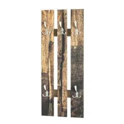 3S. x Home Garderobe murale en bois décor parquet avec 5 crochets en métal optique inox Sale