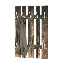 3S. x Home Garderobe murale en bois 8 crochets en métal optique inox
