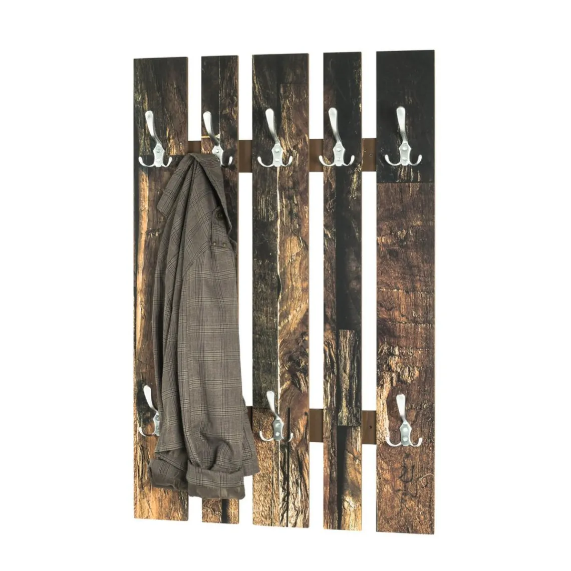 3S. x Home Garderobe murale en bois 8 crochets en métal optique inox