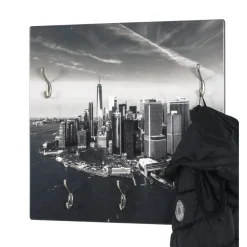 3S. x Home Garderobe murale en MDF avec impression Skyline par Ultra Violet et 5 crochets en optique inox Multicolore Sale