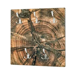 3S. x Home Garderobe murale en MDF avec impression par Ultra Violet Bois de bout et 5 crochets en métal optique Inox Marron Clearance