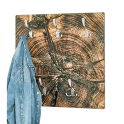 3S. x Home Garderobe murale en MDF avec impression par Ultra Violet Bois de bout et 5 crochets en métal optique Inox Marron Clearance