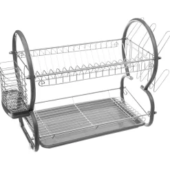 3S. x Home Égouttoir métal 2 niveaux avec plateau gris